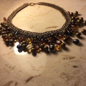 Unique Vintage Gold and Brown Beaded Necklace